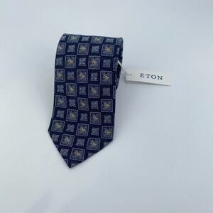 Eton Tie Men One Size Blue Patterned Linen Classic Fit Professional Necktie NWT